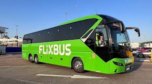 A green bus with white text reading FLIXBUS